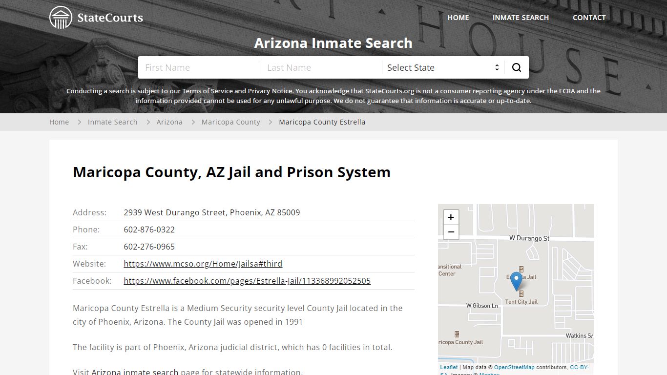 Maricopa County Estrella Inmate Records Search, Arizona - StateCourts